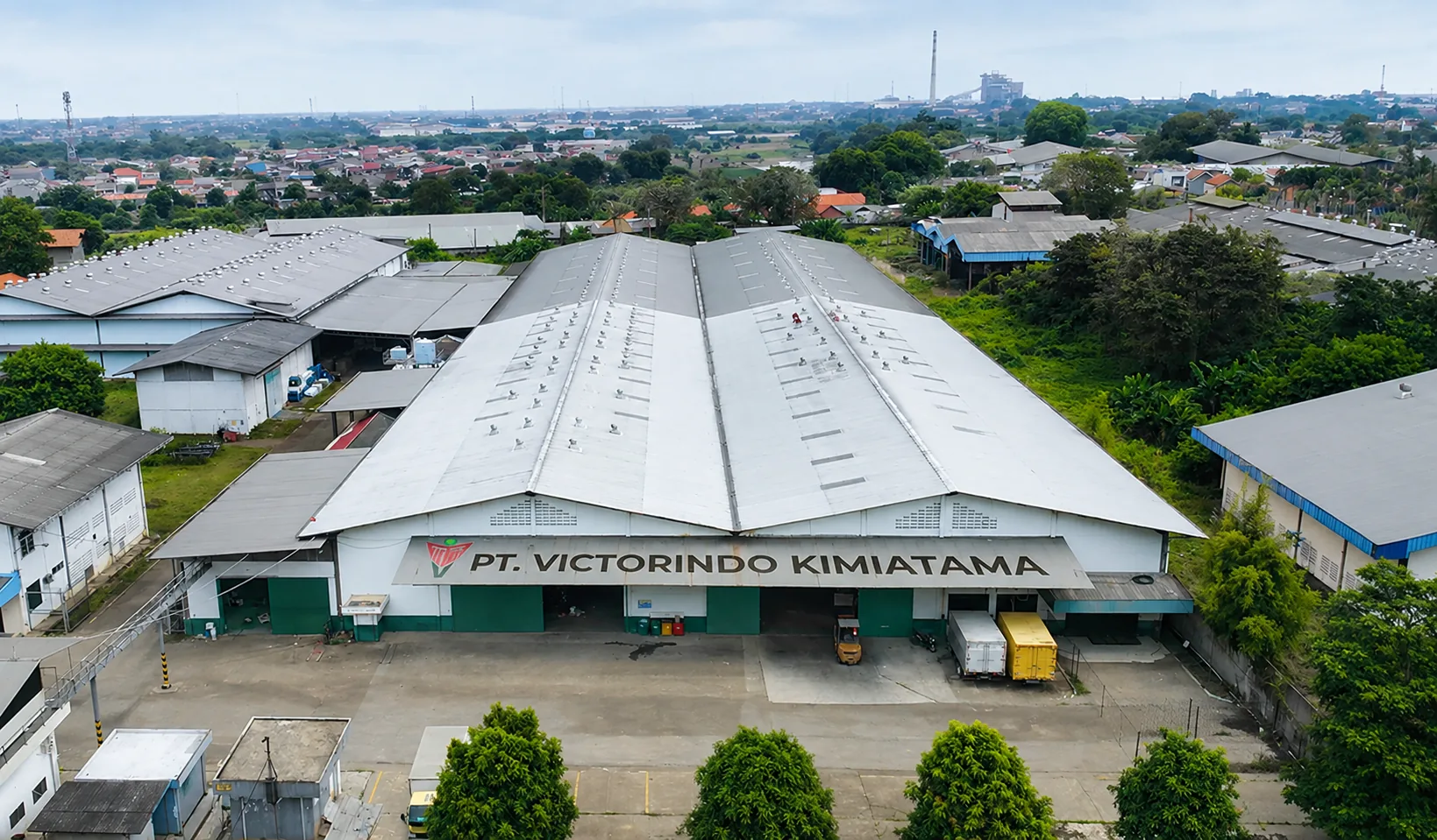 Aerial view of the PT Victorindo Kimiatama manufacturing facility in Karawang, West Java