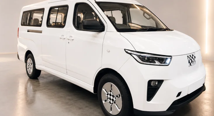 White Wuling electric vehicle in a finishing studio